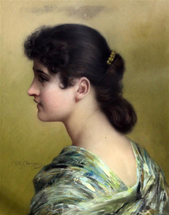 James Wells Champney (American, 1843-1903) Portrait of a young beauty, 20 x 16in.
